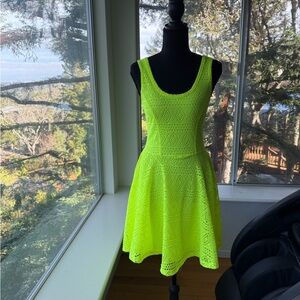 Express Neon Yellow Sleeveless Lace Dress, XS